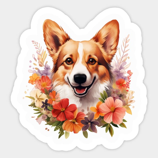 Floral corgi Sticker by maryglu